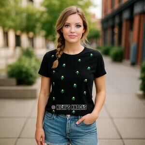 Workshop Republic Lemon Embroidered Tee Black Crewneck Short Sleeve Size Small